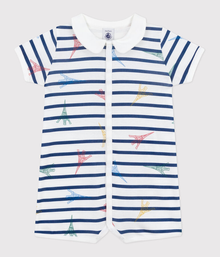 Tutina corta in cotone con motivo Parigi neonato bianco/multicolore