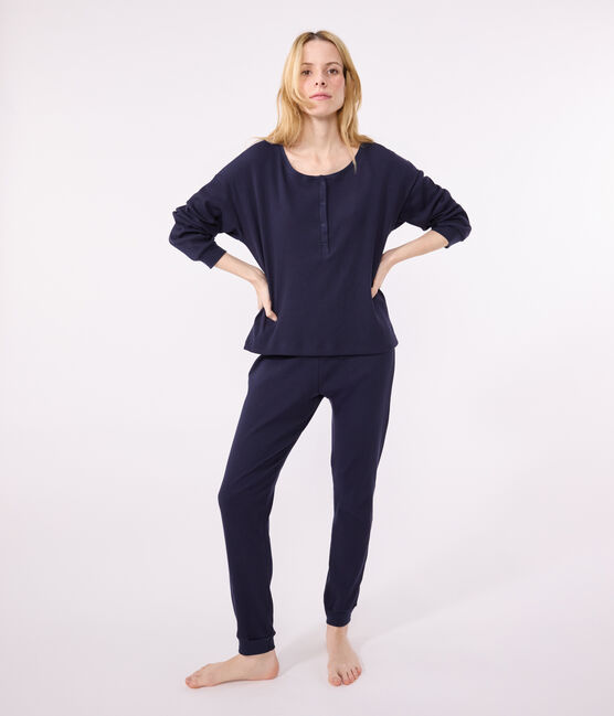 Pigiama in cotone tinta unita donna blu SMOKING