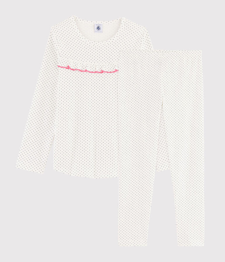 Pigiama a pois bambina a costine bianco/blu