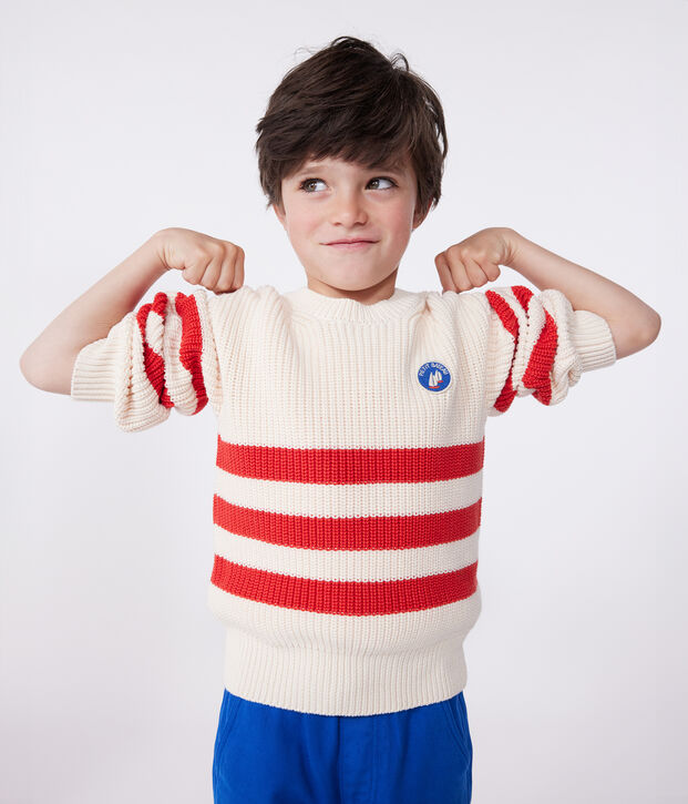 Pullover in cotone a righe bambino rosso/rosso