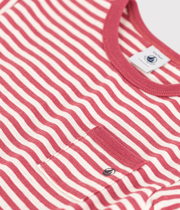 T-shirt a maniche corte beb&egrave; in jersey fiammato a righe rosa/ecru