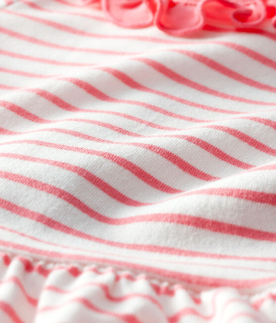 Abito rigato con colletto rotondo arricciato bebè femmina bianco MARSHMALLOW/rosa CUPCAKE