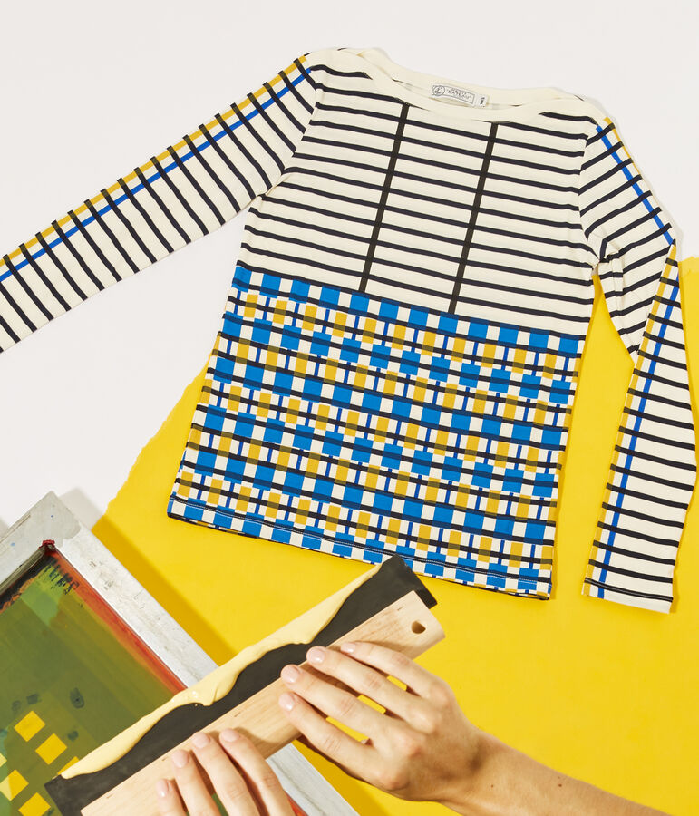 T-shirt marini&egrave;re donna beige COQUILLE/blu SMOKING