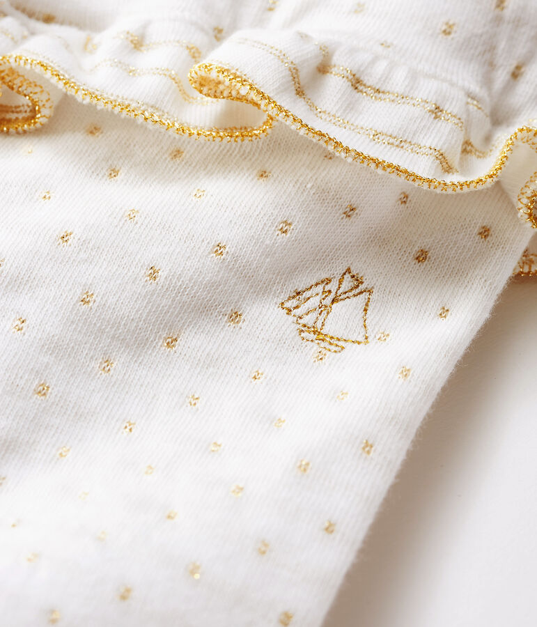 Leggings da beb&egrave; femmina con balze bianco/giallo