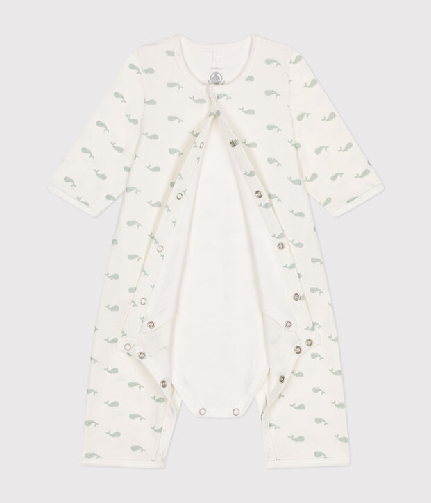 Bodyjama senza piedi in cotone neonato bianco/verde