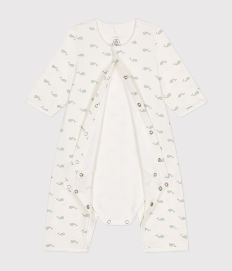 Bodyjama senza piedi in cotone neonato bianco/verde