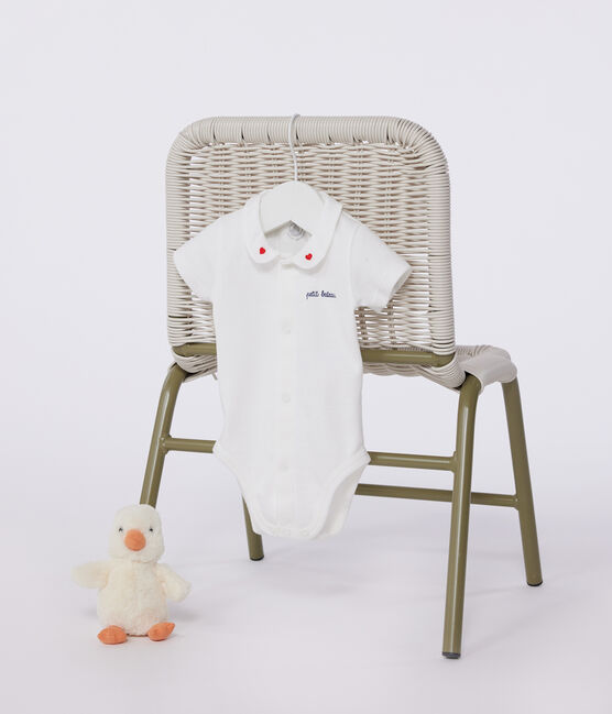 Body nascita a maniche corte e con colletto in cotone bianco MARSHMALLOW