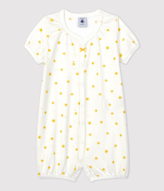 Tutina corta bebè in cotone biologico con piccoli soli bianco MARSHMALLOW/ ORGE