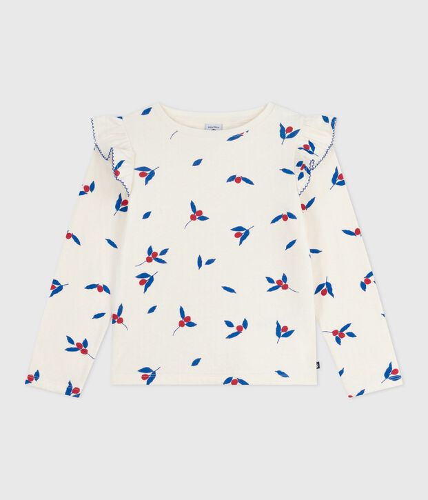 T-shirt a maniche lunghe in cotone con stampa bambina ecru/multicolore