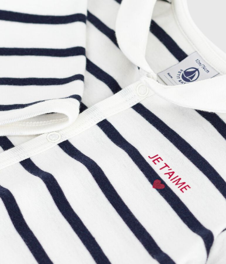 Pigiama senza piedini con scollo a barca in cotone con stampa a righe neonato bianco/blu