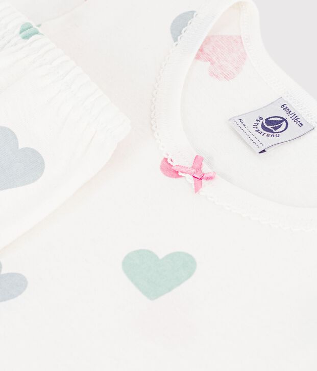 Pigiama a maniche corte e gamba lunga in cotone con stampa bambina bianco/multicolore