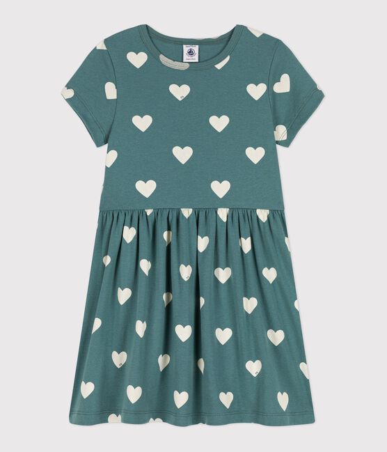 Abito a maniche corte in cotone bio bambina verde BRUT/bianco AVALANCHE