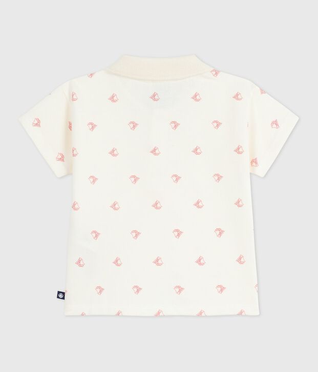Polo a maniche corte in cotone con barchette vintage stampate neonato rosso/rosso