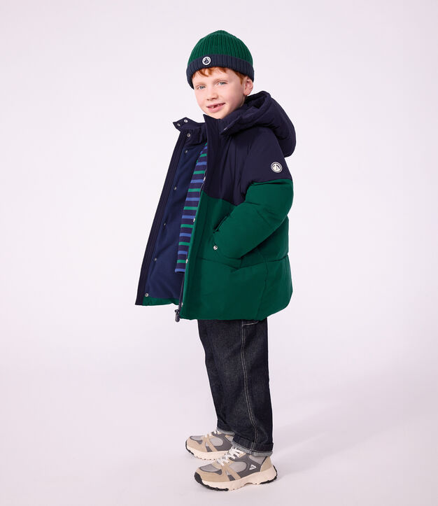 Piumino tinta unita color block bambino verde/blu