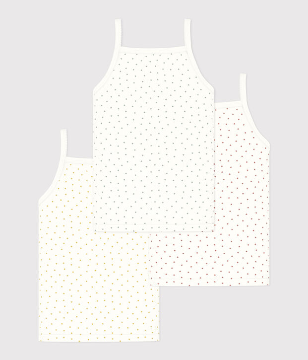 Confezione da 3 canottiere bambina con spalline in cotone a cuoricini multicolore
