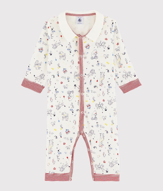 Tutina senza piedi bebè maschio a costine bianco MARSHMALLOW/bianco MULTICO