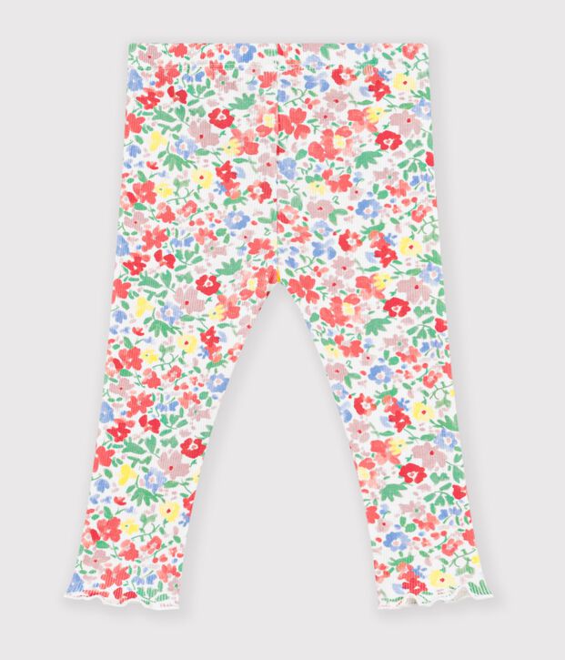 Leggings in cotone con stampa a fiori neonata bianco/multicolore