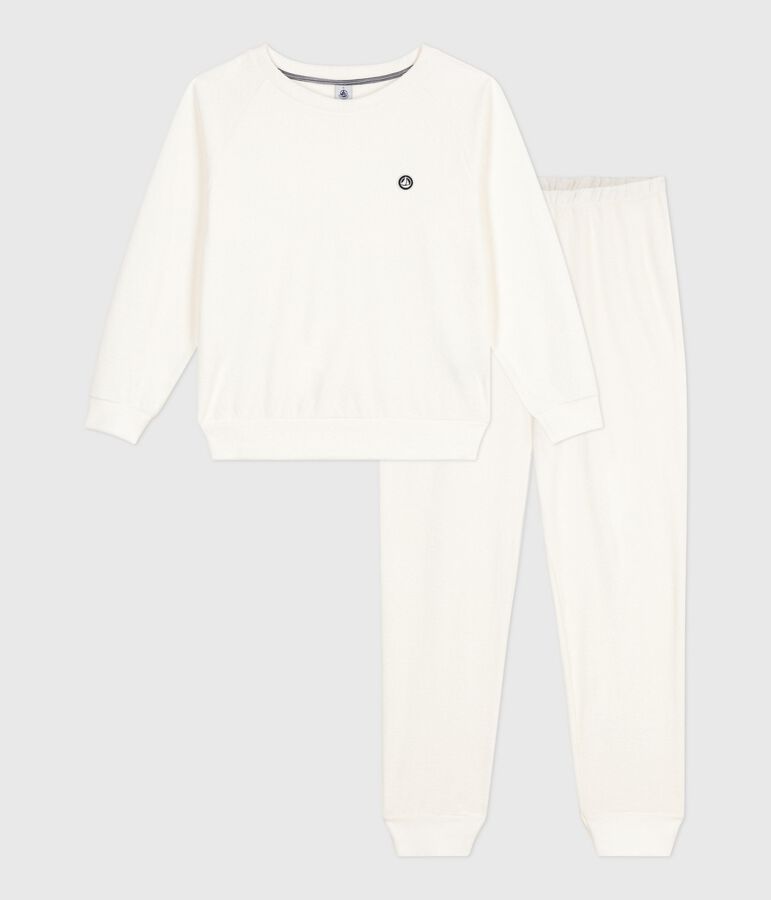 Pigiama in spugna di cotone tinta unita donna ecru