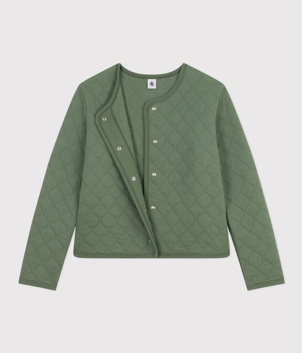 Cardigan donna in tubique trapuntato verde