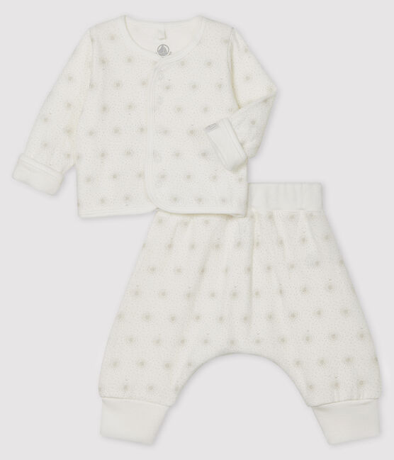 Completo 2 pezzi bebè unisex in tubique bianco MARSHMALLOW/beige PERLIN