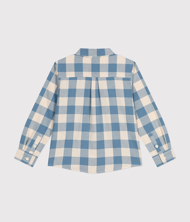 Camicia in flanella bambino blu/ecru