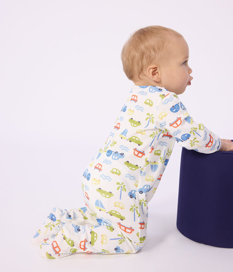 Pigiama in cotone con automobili stampate neonato bianco MARSHMALLOW/bianco MULTICO