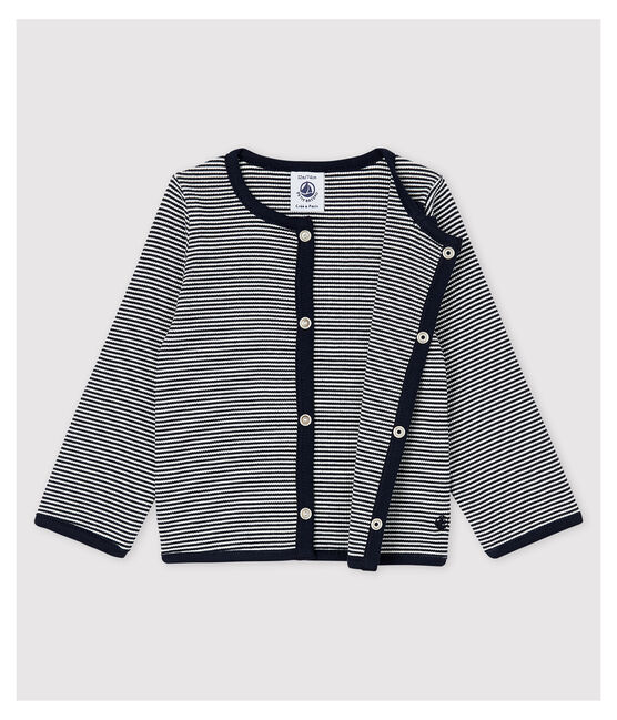 Cardigan millerighe a costina 2x2 bebè femmina blu SMOKING/bianco MARSHMALLOW