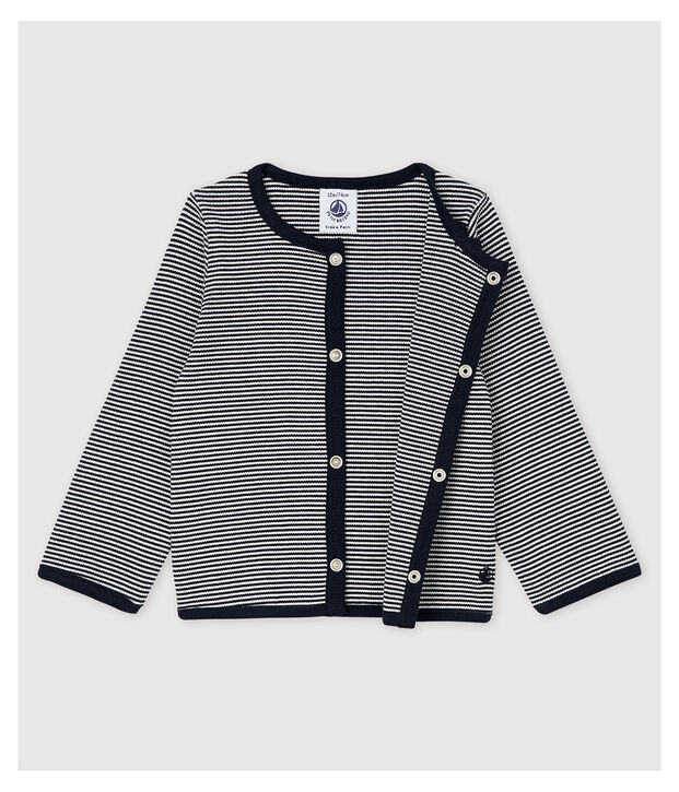 Cardigan millerighe a costina 2x2 beb&egrave; femmina blu/bianco