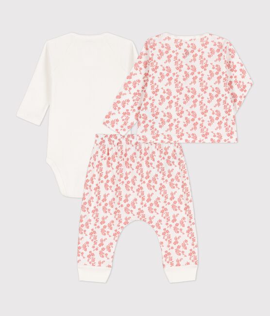 Completo 3 pezzi bebè istampa Hawaï n cotone biologico bianco MARSHMALLOW/ PAPAYE