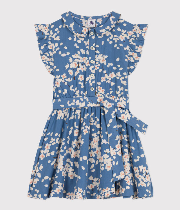 Abito stampato senza maniche in popeline bambina blu/multicolore