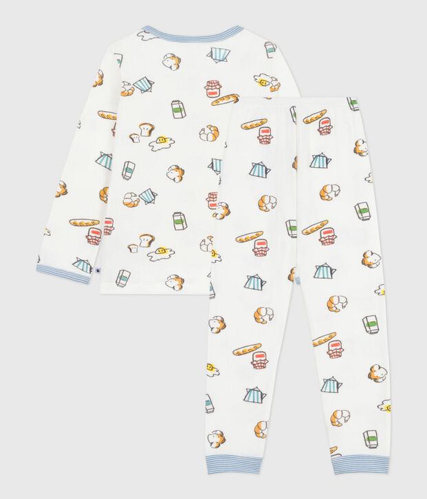 Pigiama bambino in tubique con stampa colazione bianco/multicolore