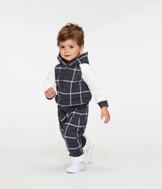Pantalone bebè maschio a scacchi doppiato in sherpa nero CITY/bianco MULTICO