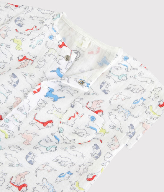 Tuta corta cuccioli colorati bebè in tessuto goffrato di cotone biologico bianco MARSHMALLOW/bianco MULTICO