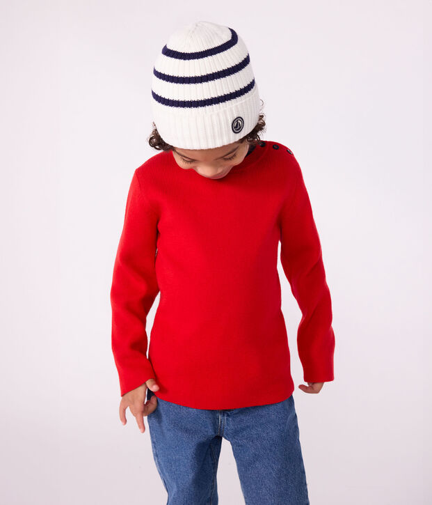 Cuffietta in maglia a righe foderata in pile bambino blu/blu