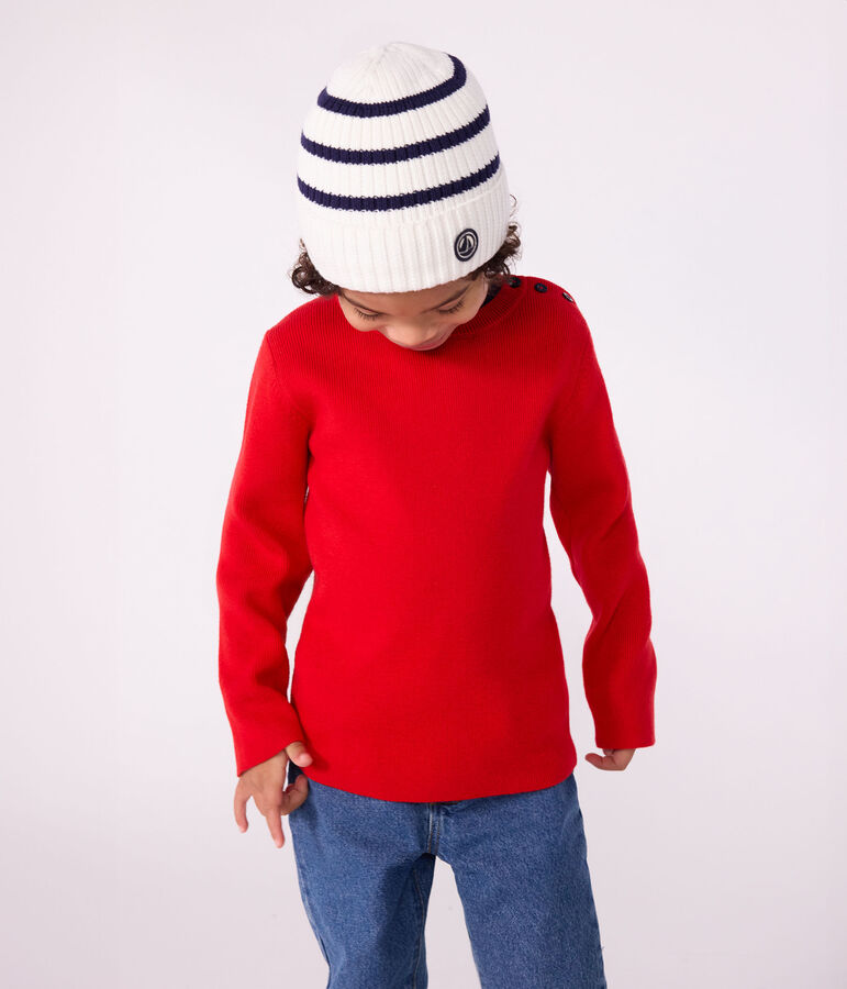 Cuffietta in maglia a righe foderata in pile bambino blu/blu