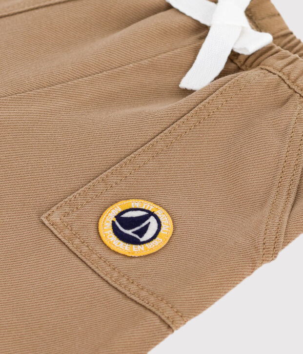 Pantaloni stile cargo in cotone tinta unita con stemma neonato beige
