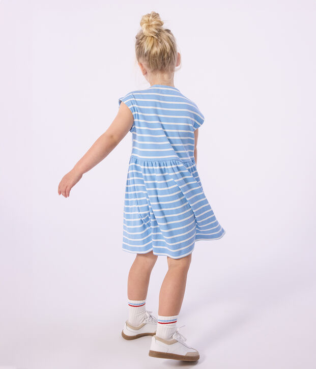 Abito senza maniche in cotone a righe bambina blu/bianco