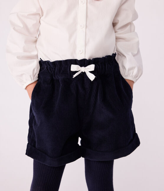 Short bambina in velluto tinta unita blu SMOKING