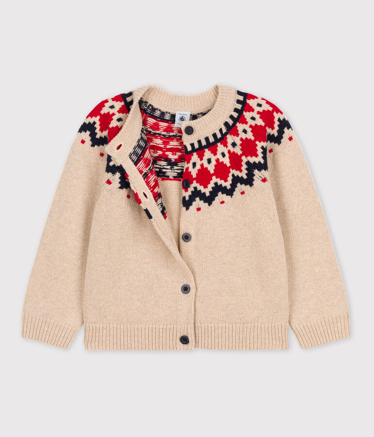 Cardigan bambina in lana e cotone beige/multicolore