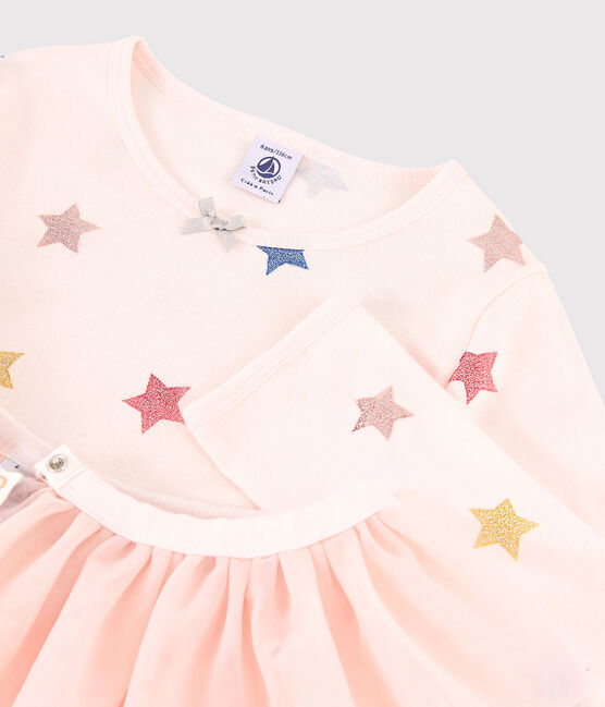 Pigiama maschera ballerina bambina a costine rosa FLEUR/bianco MULTICO
