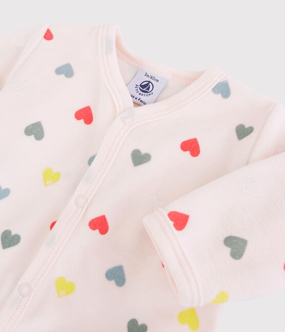Tutina pigiama cuori colorati bebè femmina in ciniglia rosa FLEUR/bianco MULTICO