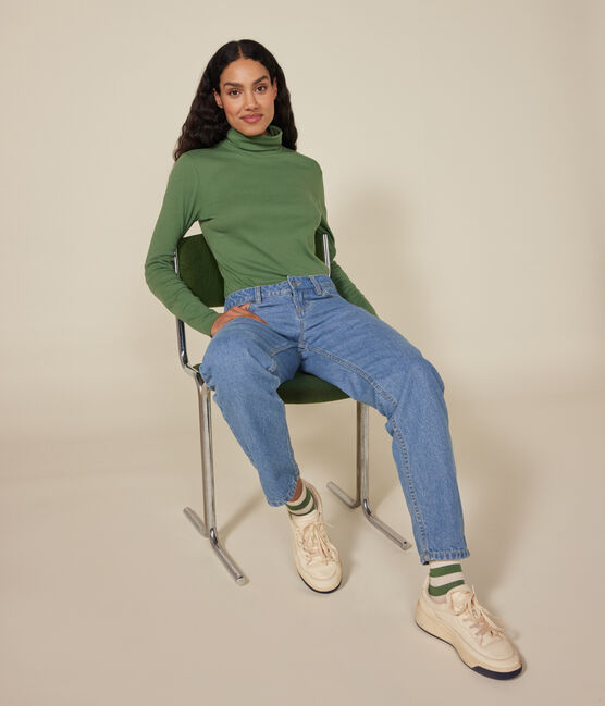 T-shirt donna L'Iconique in cotone con collo a lupetto verde PALMERAIE
