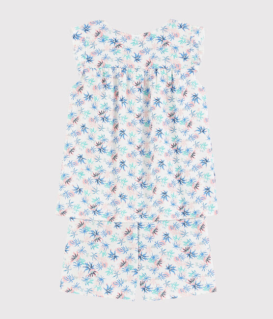 Pigiama corto fantasia anemoni bambina in cotone sottile bianco MARSHMALLOW/bianco MULTICO