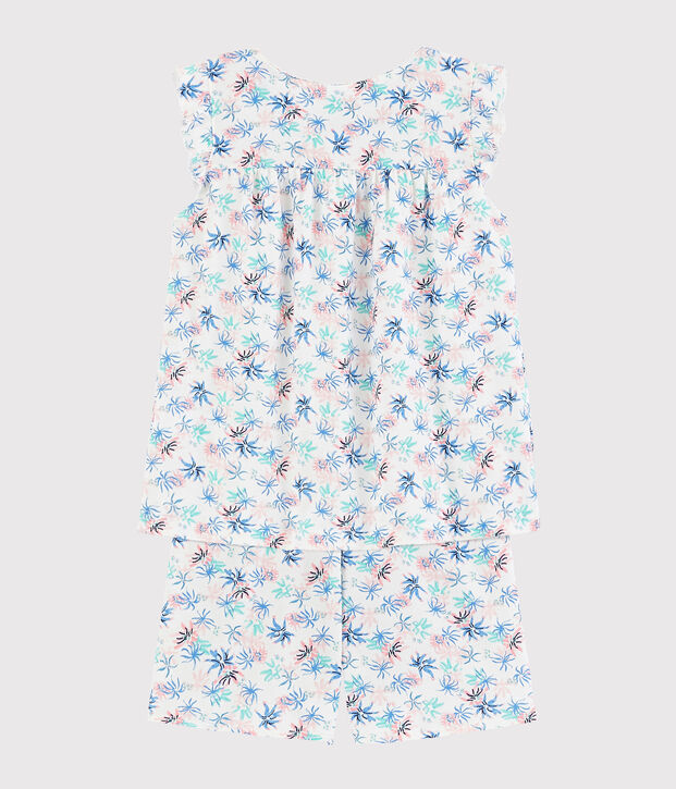 Pigiama corto fantasia anemoni bambina in cotone sottile bianco/multicolore
