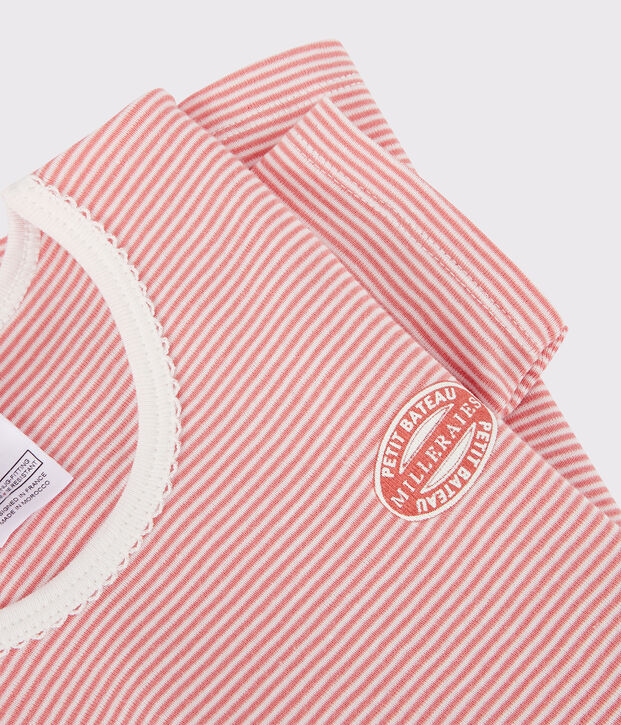 Pigiama corto millerighe rosa bambina in cotone biologico rosa/bianco