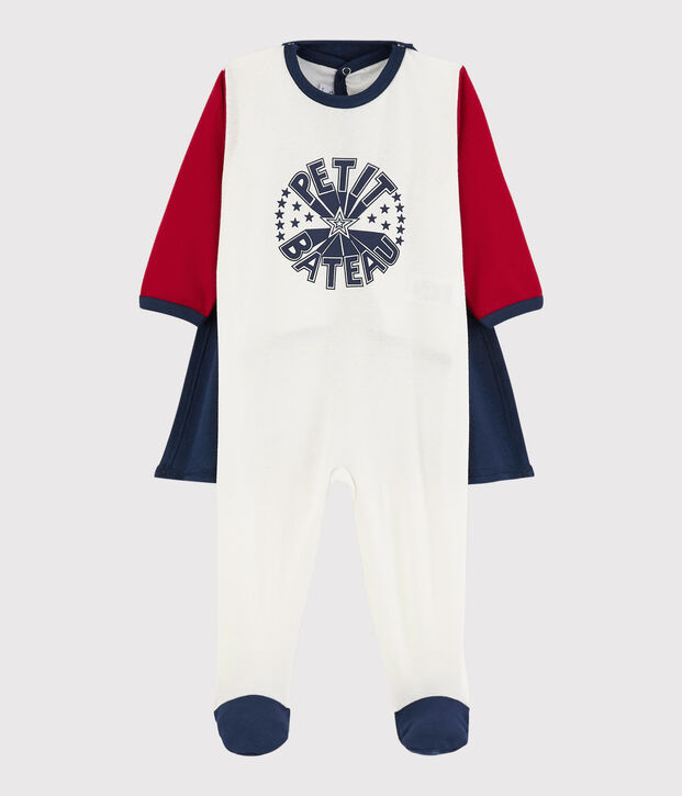 Tutina pigiama maschera super-beb&egrave; in cotone rosso/bianco