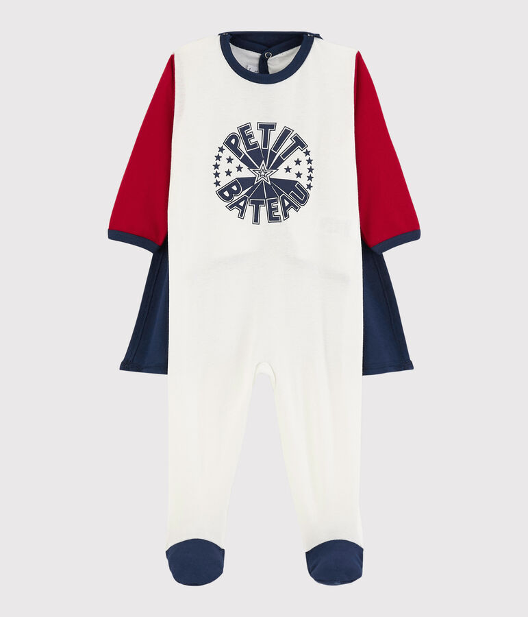 Tutina pigiama maschera super-beb&egrave; in cotone rosso/bianco