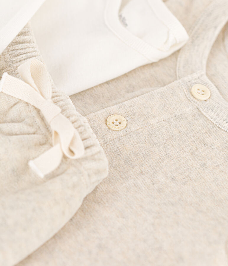 Completo in velluto e body per beb&egrave; beige