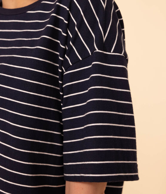 T-shirt LE BOXY in cotone Donna blu SMOKING/bianco MARSHMALLOW