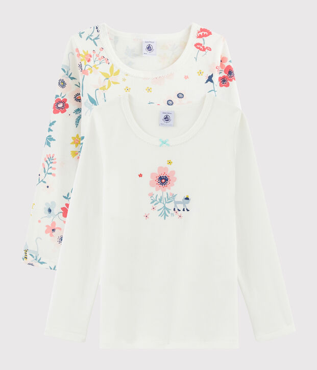 Confezione da 3 t-shirt a manica lunga stampa fiori bambina multicolore